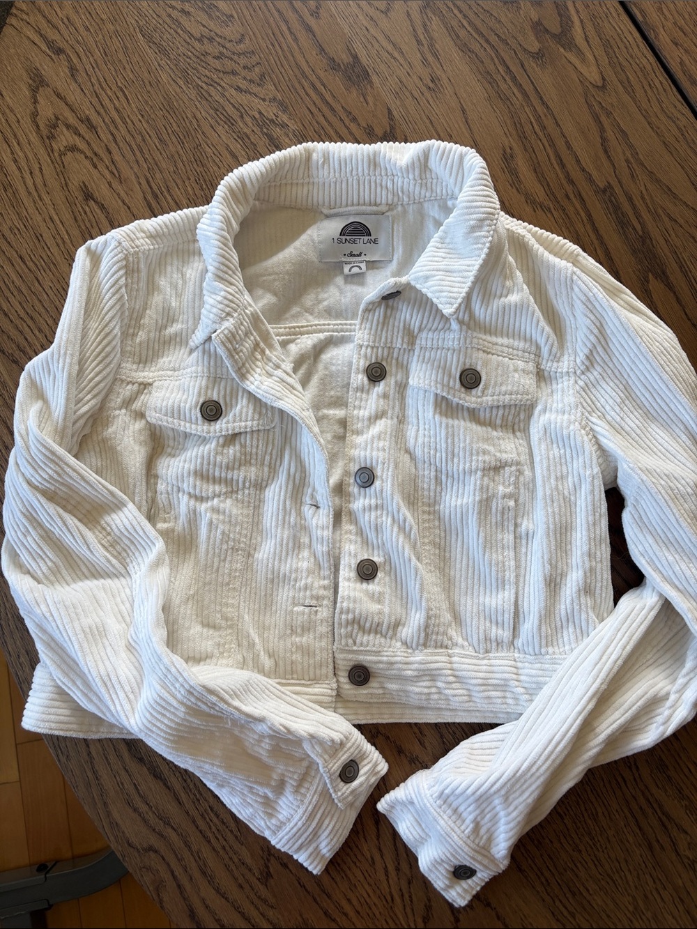 White Ribbed Corduroy Cropped Jean Jacket